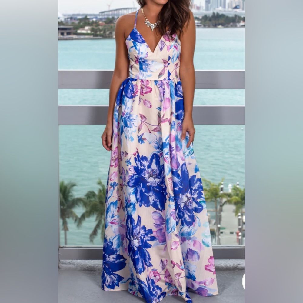 NWT Soieblu Light Apricot Maxi Dress Formal Criss Cross Back Lined